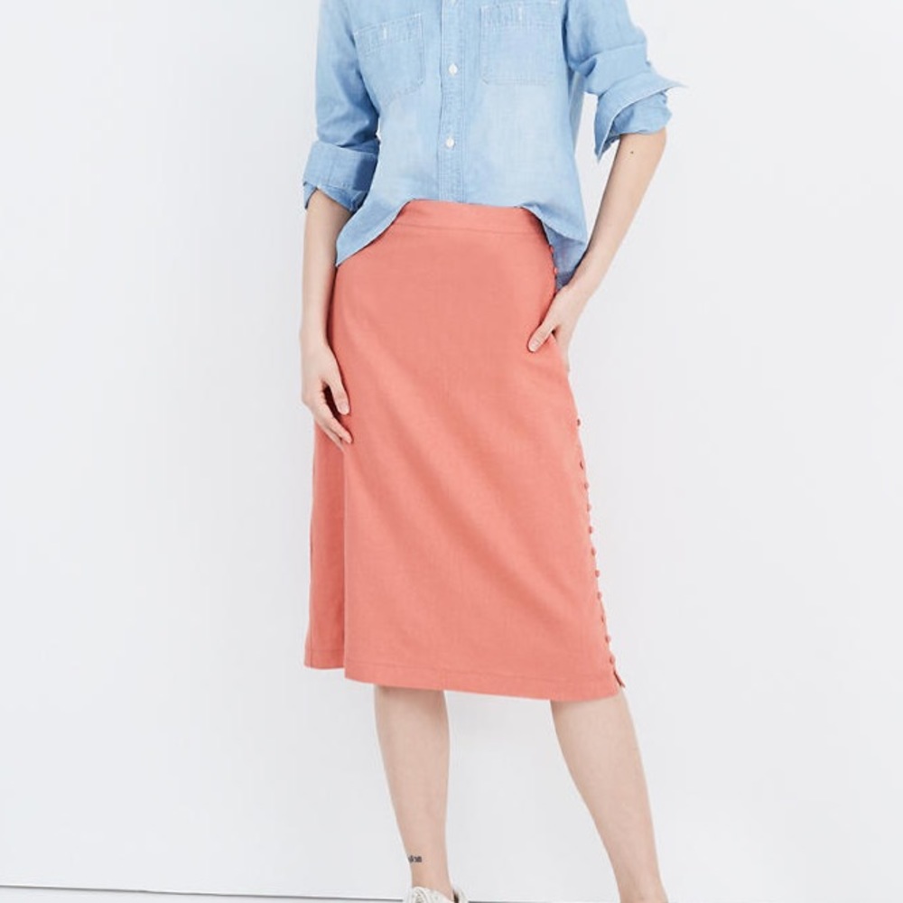Button Slit Midi Skirt